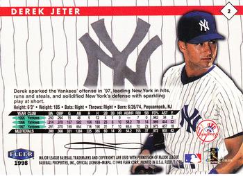 1998 Fleer Tradition #2 Derek Jeter Back