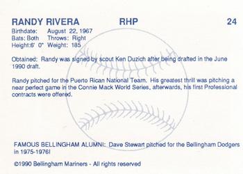1990 Bellingham Mariners #24 Randy Rivera Back