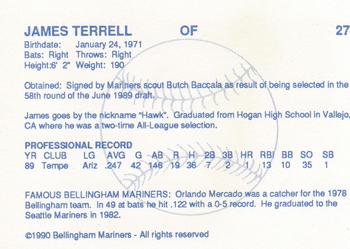 1990 Bellingham Mariners #27 James Terrell Back