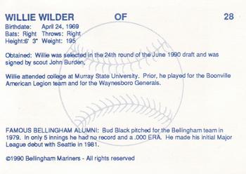 1990 Bellingham Mariners #28 Willie Wilder Back