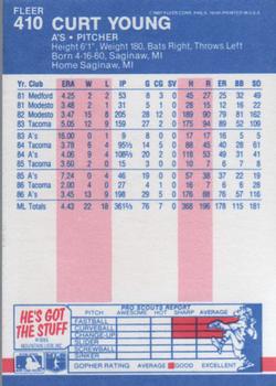 1987 Fleer #410 Curt Young Back