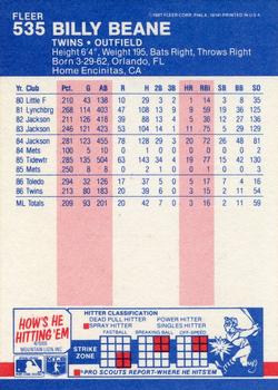 1987 Fleer #535 Billy Beane Back