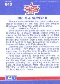 1987 Fleer #640 Dwight Gooden / Roger Clemens Back