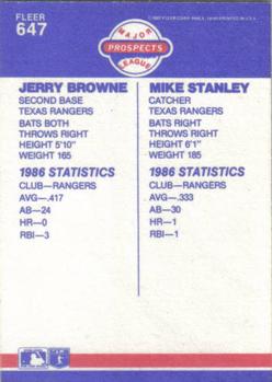 1987 Fleer #647 Jerry Browne / Mike Stanley Back