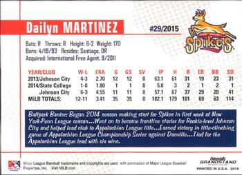 2015 Grandstand State College Spikes #NNO Dailyn Martinez Back