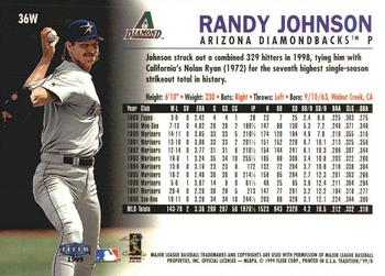 1999 Fleer Tradition - Warning Track Collection #36W Randy Johnson Back