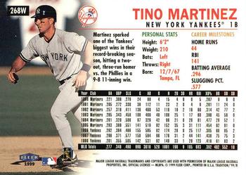 1999 Fleer Tradition - Warning Track Collection #268W Tino Martinez Back