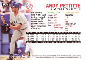 1999 Fleer Tradition - Warning Track Collection #275W Andy Pettitte Back