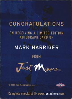 1999 Just - Autographs #NNO Mark Harriger Back