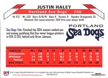 2015 Grandstand Portland Sea Dogs #NNO Justin Haley Back