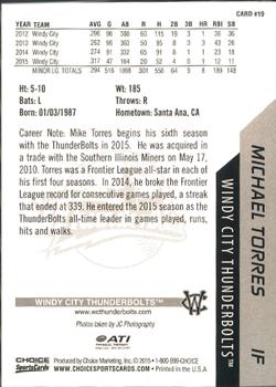 2015 Choice Windy City ThunderBolts #19 Michael Torres Back