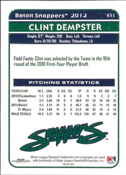 2012 Grandstand Beloit Snappers #NNO Clint Dempster Back