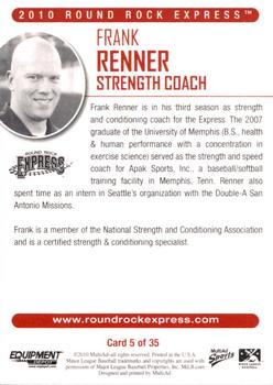 2010 MultiAd Round Rock Express SGA #5 Frank Renner Back