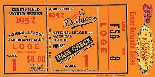 2002 Topps - Ticket to History Sweepstakes #NNO 1952 World Series Game 1 Front
