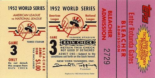2002 Topps - Ticket to History Sweepstakes #NNO 1952 World Series Game 3 Front