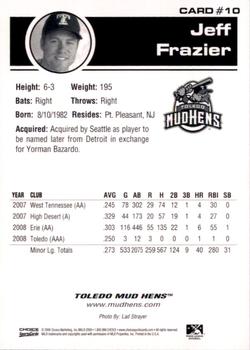 2009 Choice Toledo Mud Hens #10 Jeff Frazier Back