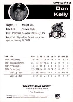 2009 Choice Toledo Mud Hens #12 Don Kelly Back
