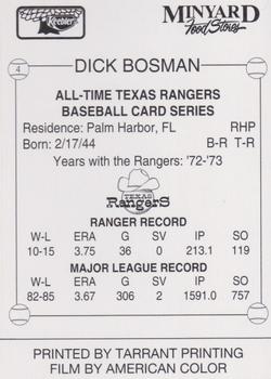 1993 Keebler Texas Rangers #4 Dick Bosman Back