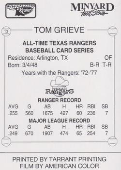 1993 Keebler Texas Rangers #13 Tom Grieve Back