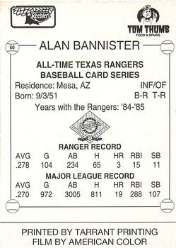 1993 Keebler Texas Rangers #60 Alan Bannister Back