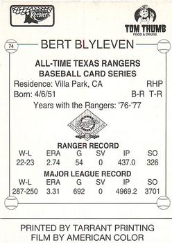 1993 Keebler Texas Rangers #74 Bert Blyleven Back