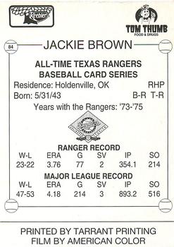 1993 Keebler Texas Rangers #84 Jackie Brown Back
