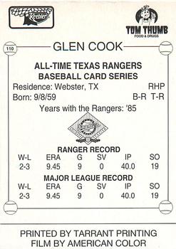 1993 Keebler Texas Rangers #110 Glen Cook Back