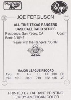 1993 Keebler Texas Rangers #144 Joe Ferguson Back