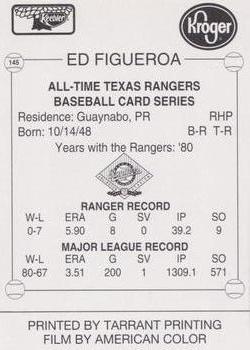 1993 Keebler Texas Rangers #145 Ed Figueroa Back
