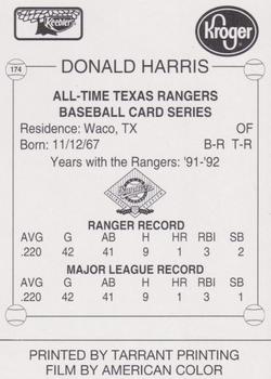 1993 Keebler Texas Rangers #174 Donald Harris Back