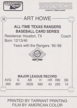 1993 Keebler Texas Rangers #196 Art Howe Back