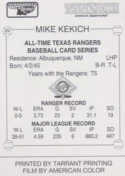 1993 Keebler Texas Rangers #214 Mike Kekich Back
