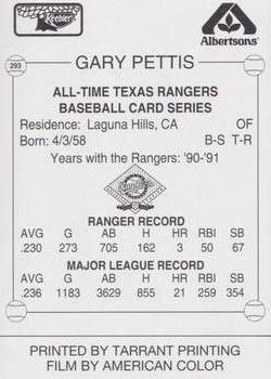 1993 Keebler Texas Rangers #293 Gary Pettis Back