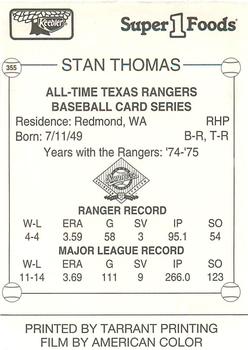 1993 Keebler Texas Rangers #355 Stan Thomas Back