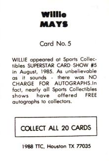 1988 TTC Houston Show Set #5 Willie Mays Back