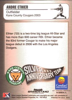 2015 Grandstand Kane County Cougars 25th Anniversary #12 Andre Ethier Back