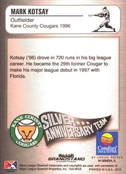 2015 Grandstand Kane County Cougars 25th Anniversary #18 Mark Kotsay Back