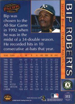 1999 Pacific - Platinum Blue #315 Bip Roberts  Back