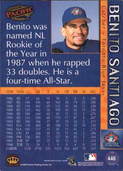 1999 Pacific - Platinum Blue #448 Benito Santiago  Back