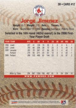 2010 Choice Pawtucket Red Sox #12 Jorge Jimenez Back