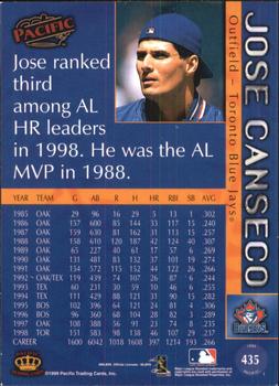 1999 Pacific - Red #435a Jose Canseco Back