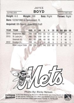 2015 Choice Binghamton Mets #02 Jayce Boyd Back