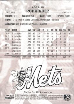 2015 Choice Binghamton Mets #21 Aderlin Rodriguez Back