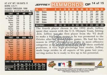 1998 Score Baltimore Orioles #14 Jeffrey Hammonds Back
