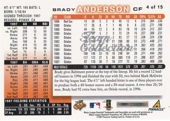 1998 Score Baltimore Orioles #4 Brady Anderson Back