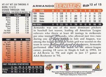 1998 Score Baltimore Orioles #12 Armando Benitez Back