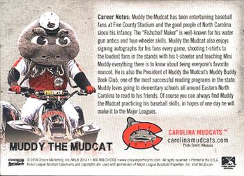 2014 Choice Carolina Mudcats #NNO Muddy the Mudcat Back