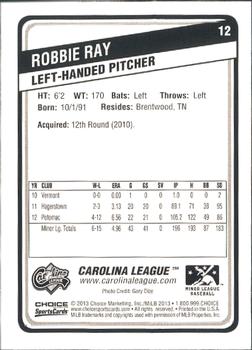 2013 Choice Carolina League Top Prospects #12 Robbie Ray Back