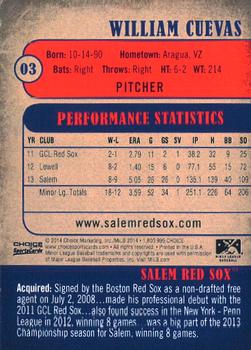 2014 Choice Salem Red Sox #3 William Cuevas Back