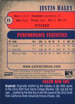 2014 Choice Salem Red Sox #11 Justin Haley Back
